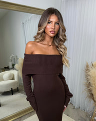 Sofia Cowl Neck Knitted Maxi Dress - Chocolate