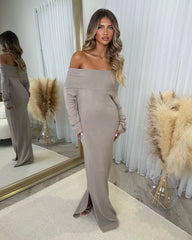 Sofia Cowl Neck Knitted Maxi Dress - Mocha