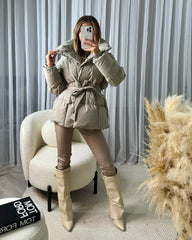 Sophie Short Belted Padded Duvet Coat - Taupe