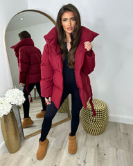 Sophie Short Belted Padded Duvet Coat - Burgundy
