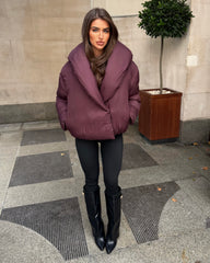 Valentina V-Neck Padded Coat - Plum