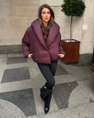 Valentina V-Neck Padded Coat - Plum