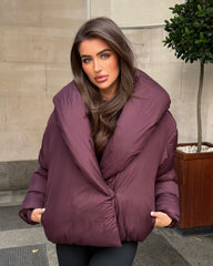 Valentina V-Neck Padded Coat - Plum