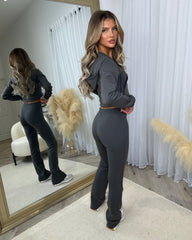 Tyla Fitted Cropped Jacket Wide Leg Tracksuit- Slate Grey