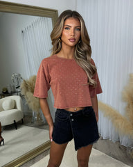 Ada Cropped Diamante Detailing T-shirt- Rust