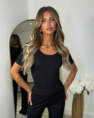 Libby Ribbed Bodysuit & Wide Leg Trousers - Black