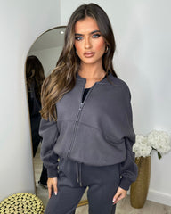 Amelia Bomber Zip Jacket & Straight Leg Joggers Set- Slate Grey