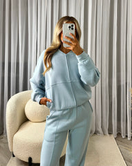 Amelia Bomber Zip Jacket & Straight Leg Joggers Set- Sky Blue