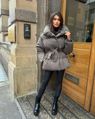 Sophie Short Belted Padded Duvet Coat - Grey