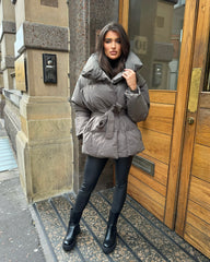 Sophie Short Belted Padded Duvet Coat - Grey