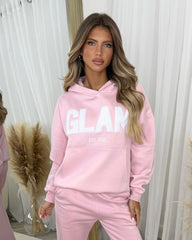 Millie 'GLAM' BOLD EMOBROIDERY Front Logo Print Hoodie - Baby Pink