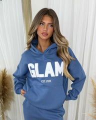 Millie 'GLAM' BOLD EMOBROIDERY Front Logo Print Hoodie - Denim Blue