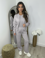 Amelia Bomber Zip Jacket & Straight Leg Joggers Set- Dove Grey