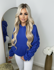 Penny Ruched Sleeve Hoodie - Royal Blue