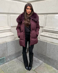 Aveline Hooded Faux Fur Trim Jacket - Burgundy