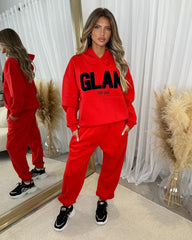 Harlow Plain Fleece Lined Cuffed Leg Joggers - Red