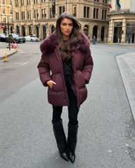 Aveline Hooded Faux Fur Trim Jacket - Burgundy