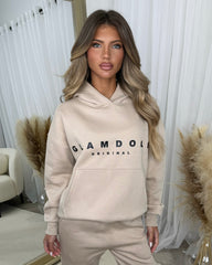 Skylar 'GLAMDOLL' High Density Front Detail Fleece Lined Hoodie - Beige