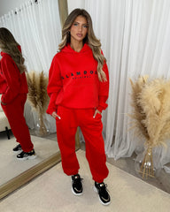 Harlow Plain Fleece Lined Cuffed Leg Joggers - Red