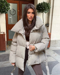 Sophie Short Belted Padded Duvet Coat - Taupe