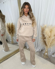 Skylar 'GLAMDOLL' High Density Front Detail Fleece Lined Hoodie - Beige