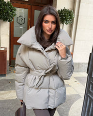Sophie Short Belted Padded Duvet Coat - Taupe