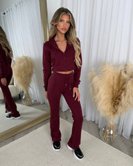Tyla Fitted Cropped Jacket Wide Leg Tracksuit- Wine