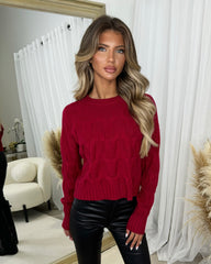 Emma Round Neck Long Sleeve Knitted Jumper - Wine