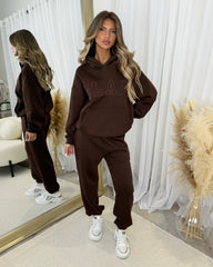 Emily 'GLAM' Embroidery Outline Front Design Fleece Lined Hoodie - Chocolate