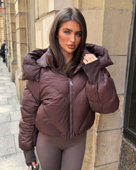 Lorna Short Style Padded Bomber Coat - Chocolate