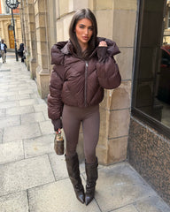 Lorna Short Style Padded Bomber Coat - Chocolate