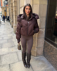 Lorna Short Style Padded Bomber Coat - Chocolate