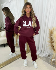 Harlow Plain Fleece Lined Cuffed Leg Joggers - Burgundy