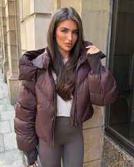 Lorna Short Style Padded Bomber Coat - Chocolate