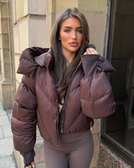 Lorna Short Style Padded Bomber Coat - Chocolate
