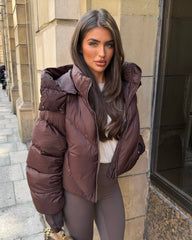 Lorna Short Style Padded Bomber Coat - Chocolate