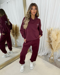 Harlow Plain Fleece Lined Cuffed Leg Joggers - Burgundy