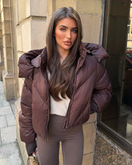 Lorna Short Style Padded Bomber Coat - Chocolate