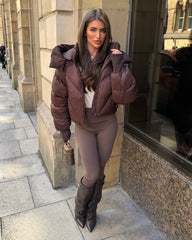 Lorna Short Style Padded Bomber Coat - Chocolate
