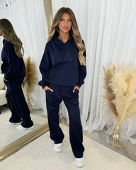 Emily 'GLAM' Embroidery Outline Front Design Fleece Lined Hoodie - Navy