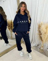 Harlow Plain Fleece Lined Cuffed Leg Joggers - Navy