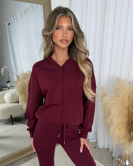 Bethan Zip up Bomber Jacket & Flares Set - Wine