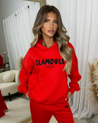 Zoey 'GLAMDOLL' BUBBLE PRINT Design Hoodie & Flared Jogger Set - Red