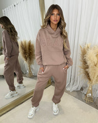 Harlow Plain Fleece Lined Cuffed Leg Joggers - Mocha
