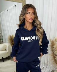 Zoey 'GLAMDOLL' BUBBLE PRINT Design Hoodie & Flared Jogger Set - Navy
