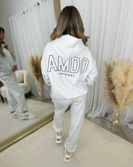 Clara 'GLAMDOLL' Embroidery Outline Detail Back Design Hoodie - Bleach Grey