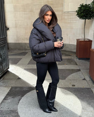 Valentina V-Neck Padded Coat - Black