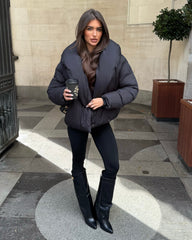 Valentina V-Neck Padded Coat - Black