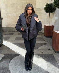 Valentina V-Neck Padded Coat - Black