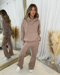 Emily 'GLAM' Embroidery Outline Front Design Fleece Lined Hoodie - Mocha